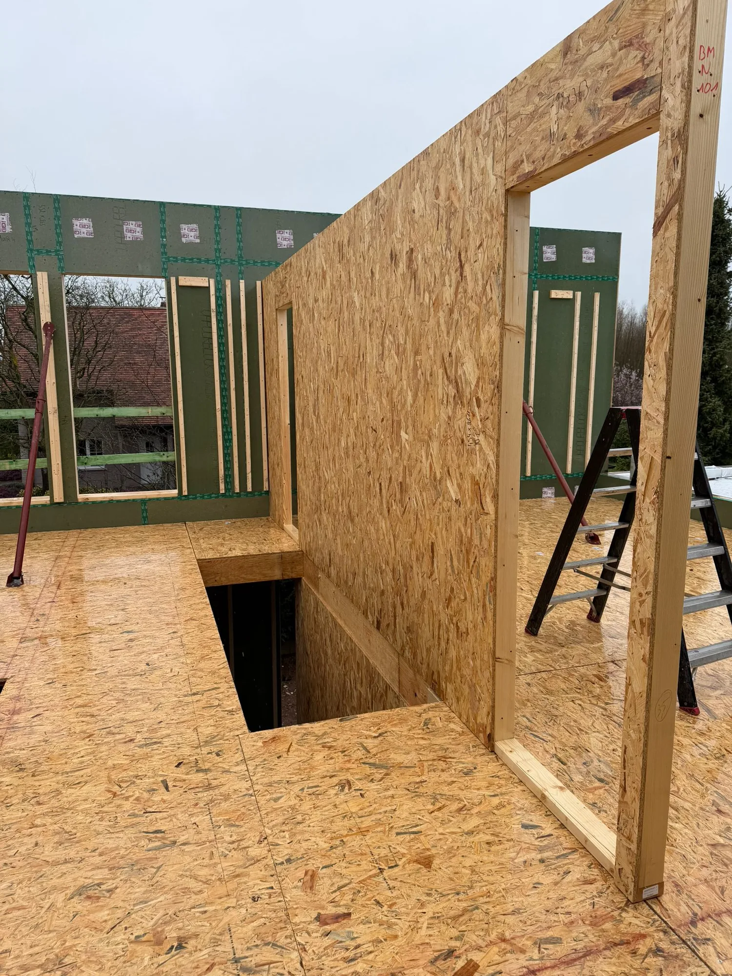 Ossature bois avec membrane pare-pluie